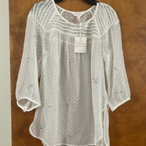 Lauren Conrad Women's Floral Embroidered Dotted Blouse